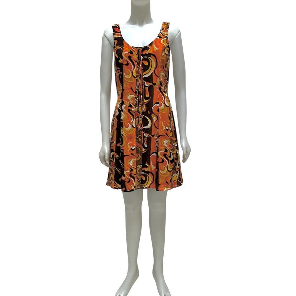 Vintage Psychedelic Orange Mini Sundress Wimsygoth Fairy Fit & Flair Artsy 90's - Picture 8 of 17